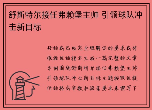舒斯特尔接任弗赖堡主帅 引领球队冲击新目标
